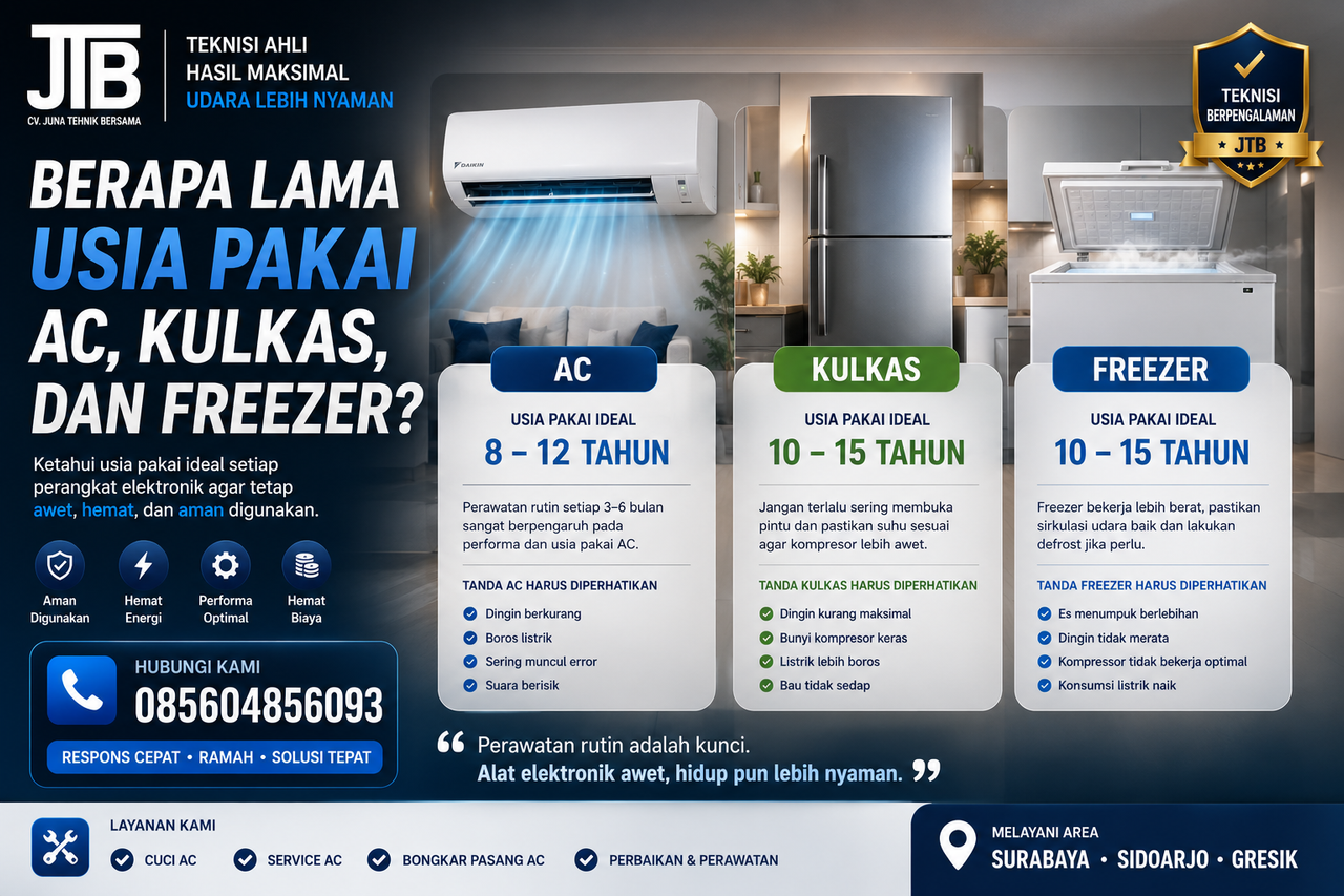 Berapa Lama Usia Pakai AC, Kulkas, dan Freezer?