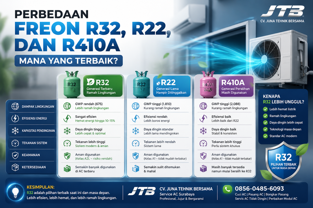 Perbedaan Freon R32, R22, dan R410A, Mana yang Terbaik? | CV. Juna Tehnik Bersama