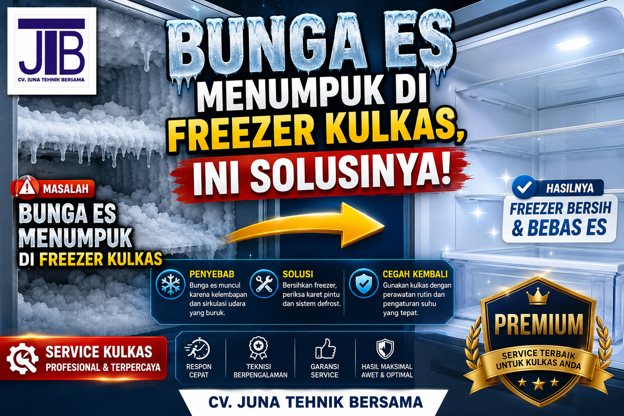 Freezer kulkas Anda dipenuhi bunga es tebal? Simak penyebab dan solusinya. Layanan service kulkas Surabaya, panggilan cepat, hubungi WA 085604856093